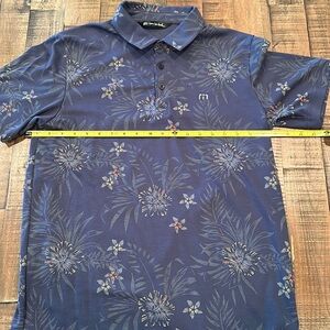Travis Mathew Mens All Over Print Blue Polo Tropical Medium